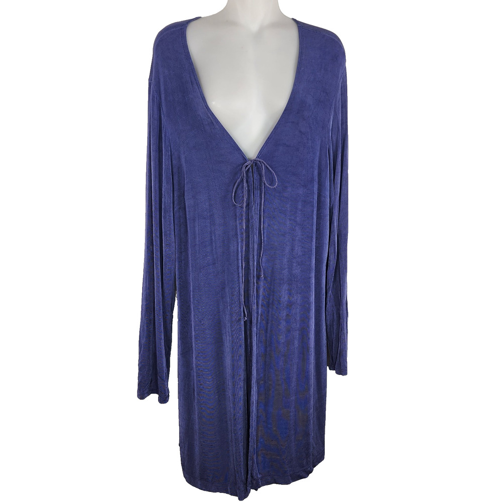 Citiknits Womens Slinky Travel Knit Jacket Cardigan Duster Tie Closure Purple L